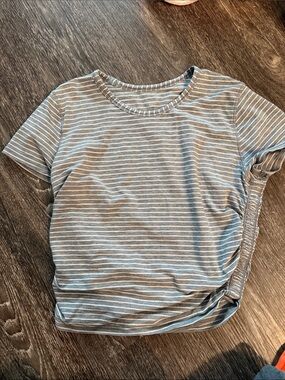 lululemon athletica Gray & White Striped Cropped Short Sleeve Tee